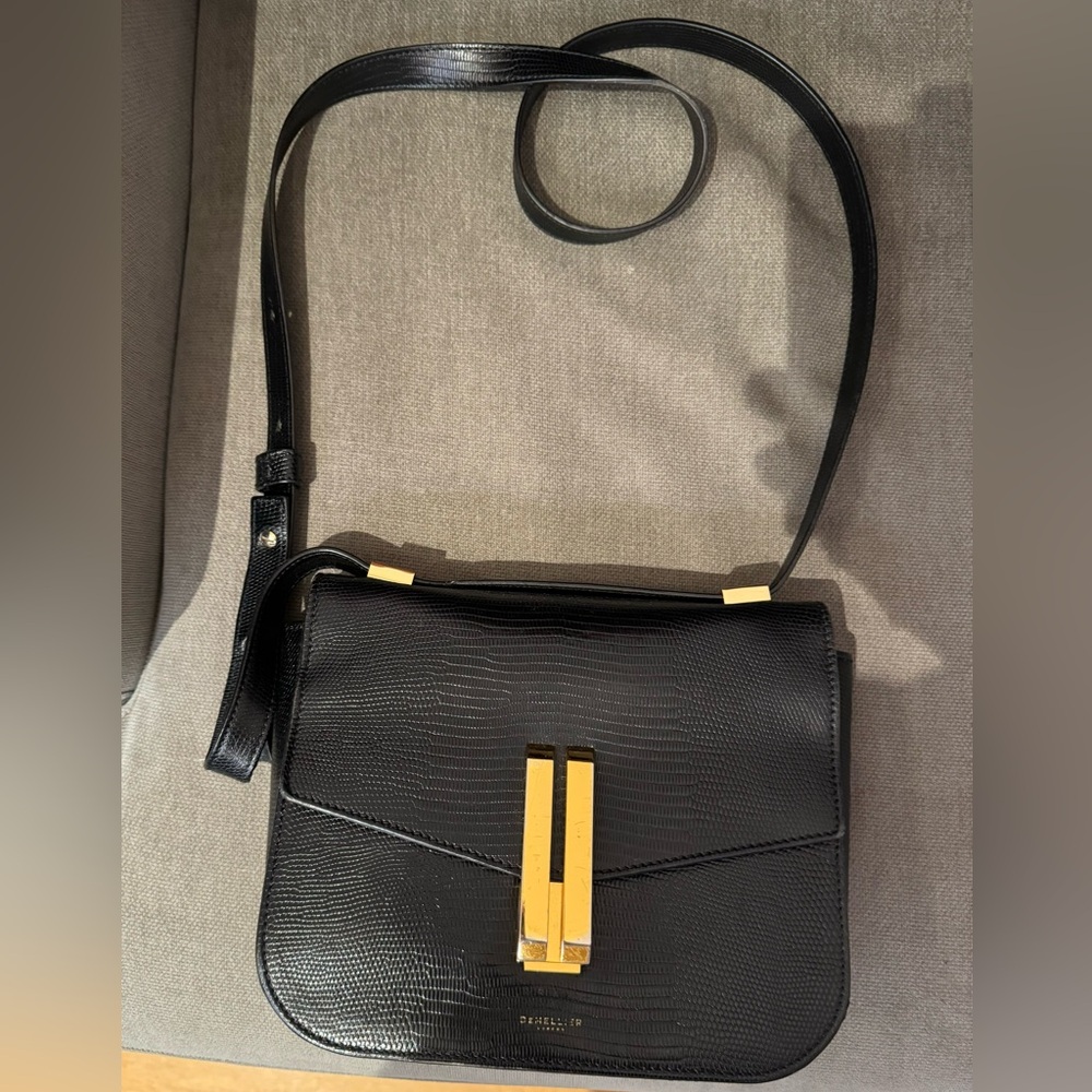 Demellier Vancouver bag in black croc effect.